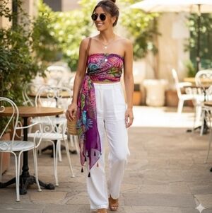 Sears Vintage Sheer Scarf/Belt With Tassel Ends Large Purple Red Blue Orange NWT